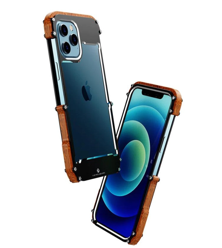 Luxury Metal Aluminum Wood Protective Bumper Case for iPhone 13 Series | iPhone 12 Series (Select Model)