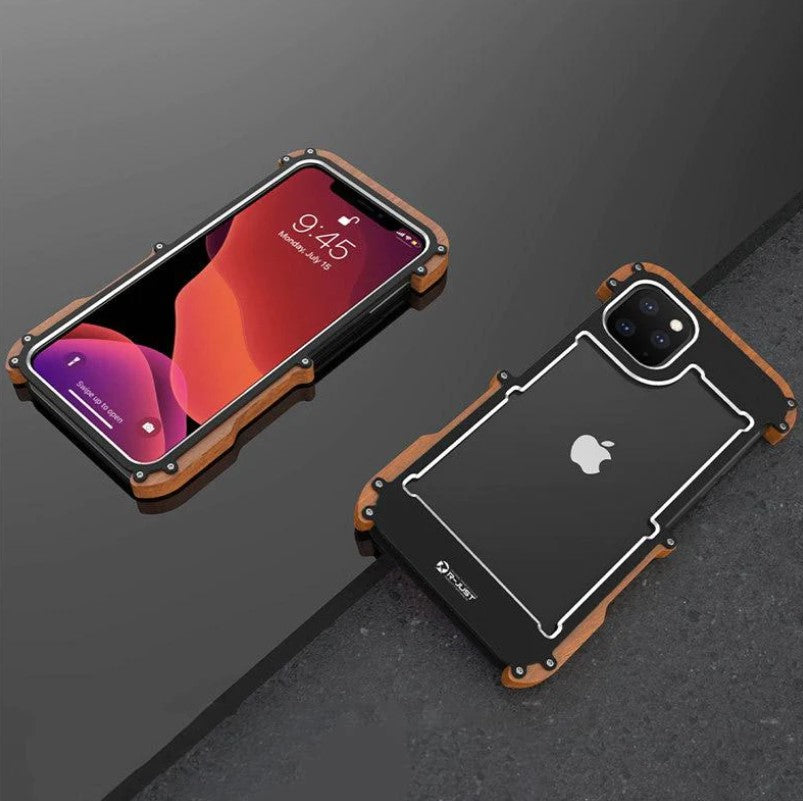 Luxury Metal Aluminum Wood Protective Bumper Case for iPhone 13 Series | iPhone 12 Series (Select Model)