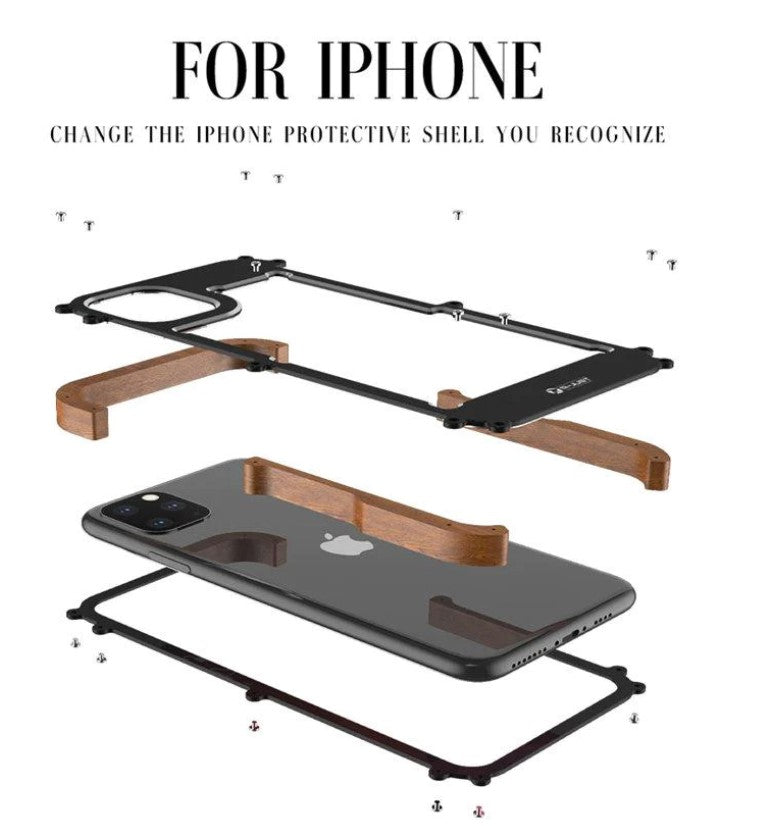 Luxury Metal Aluminum Wood Protective Bumper Case for iPhone 13 Series | iPhone 12 Series (Select Model)