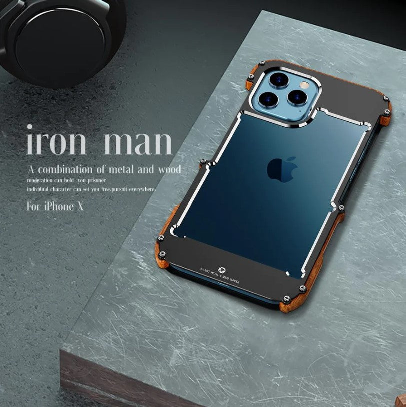 Luxury Metal Aluminum Wood Protective Bumper Case for iPhone 13 Series | iPhone 12 Series (Select Model)