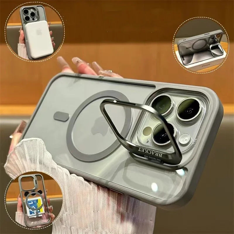 Ultra Premium Mag-Safe Support Camera Stand Cases with Lens Protection For iPhones (with Free Camera Lens) (Select Model)