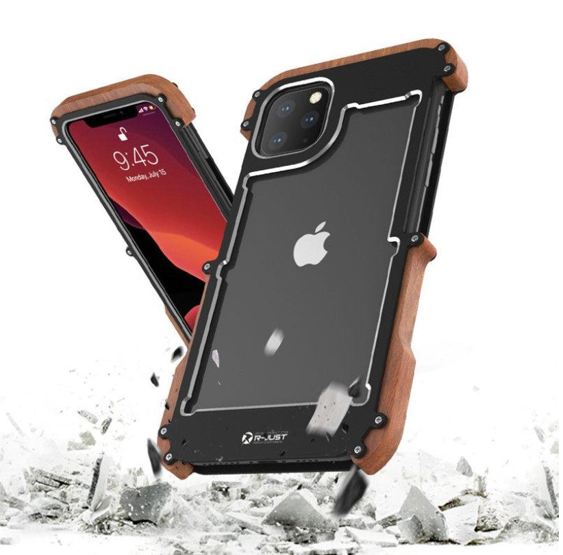 Luxury Metal Aluminum Wood Protective Bumper Case for iPhone 12 Series | iPhone 13 Series (Select Model)