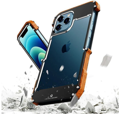 Luxury Metal Aluminum Wood Protective Bumper Case for iPhone 12 Series | iPhone 13 Series (Select Model)