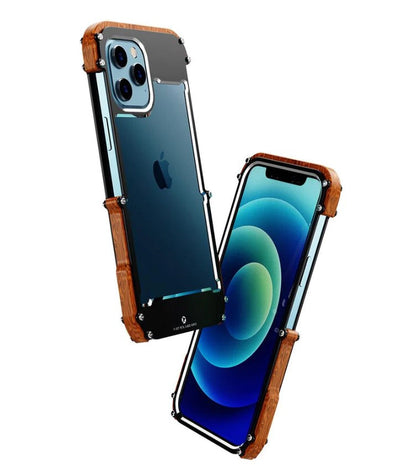 Luxury Metal Aluminum Wood Protective Bumper Case for iPhone 12 Series | iPhone 13 Series (Select Model)