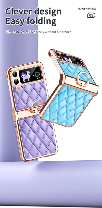 Luxurious Leather Diamond Standing Case For Galaxy Z Flip3 / Galaxy Z Flip4