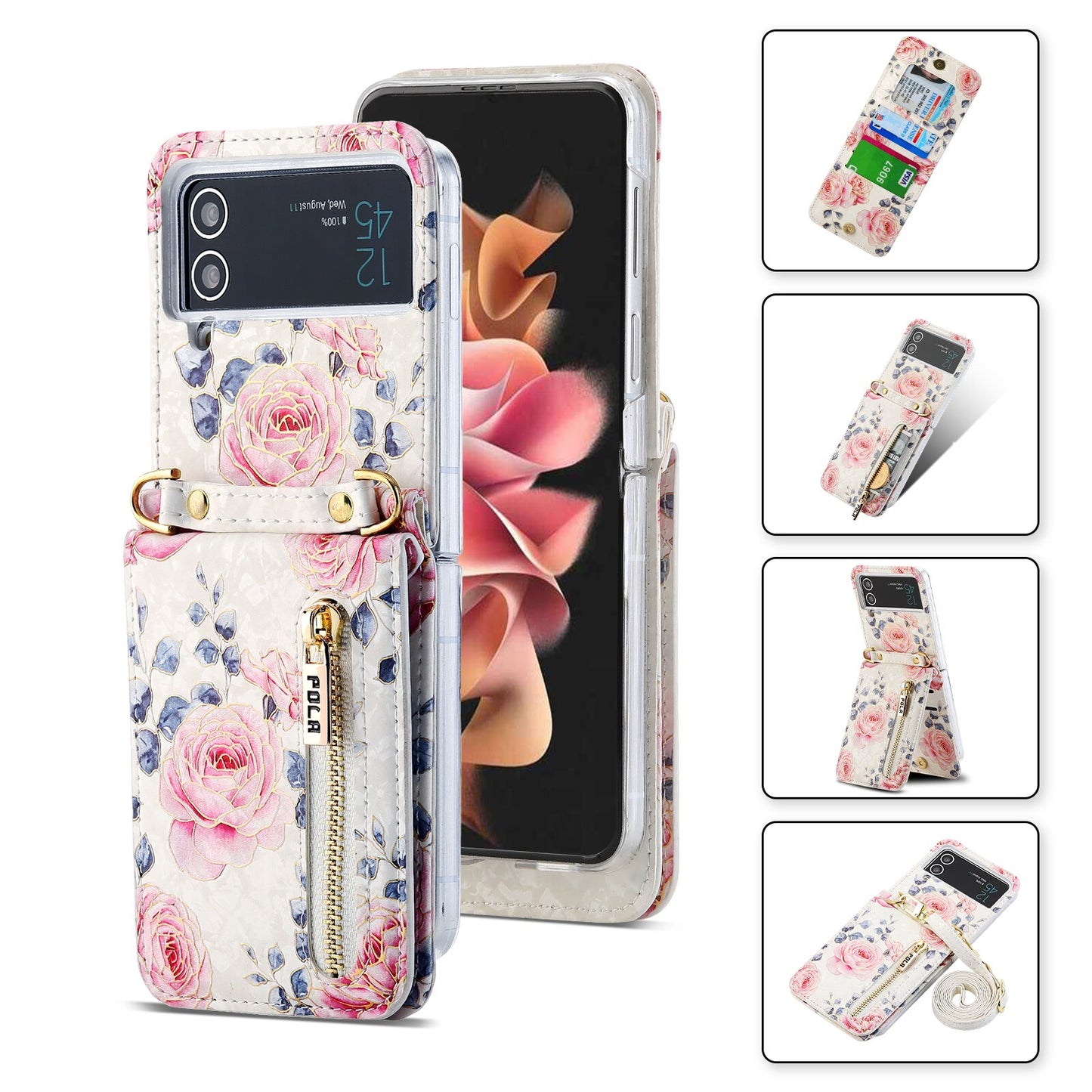 Premium 3D Leather Pocket Holder Standing Case For Galaxy Z Flip3 / Galaxy Z Flip4