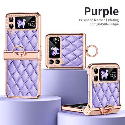 Luxurious Leather Diamond Standing Case For Galaxy Z Flip3 / Galaxy Z Flip4