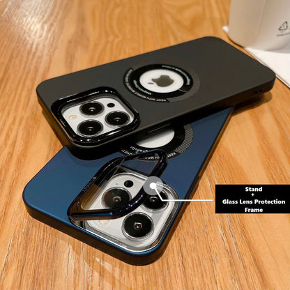 2-in-1 Magnetic Glass Lens Protector with Folding Bracket Stand Case for iPhone 13 and iPhone 14 Series