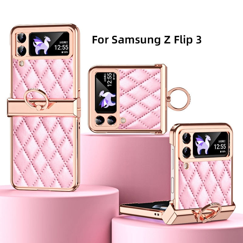 Luxurious Leather Diamond Standing Case For Galaxy Z Flip3 / Galaxy Z Flip4