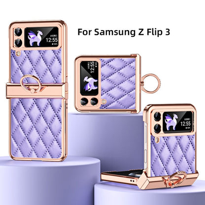 Luxurious Leather Diamond Standing Case For Galaxy Z Flip3 / Galaxy Z Flip4