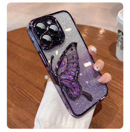 Cute 3D Glitter Butterfly Plating Case for iPhone 16 Series | 15 Series (Select Model)