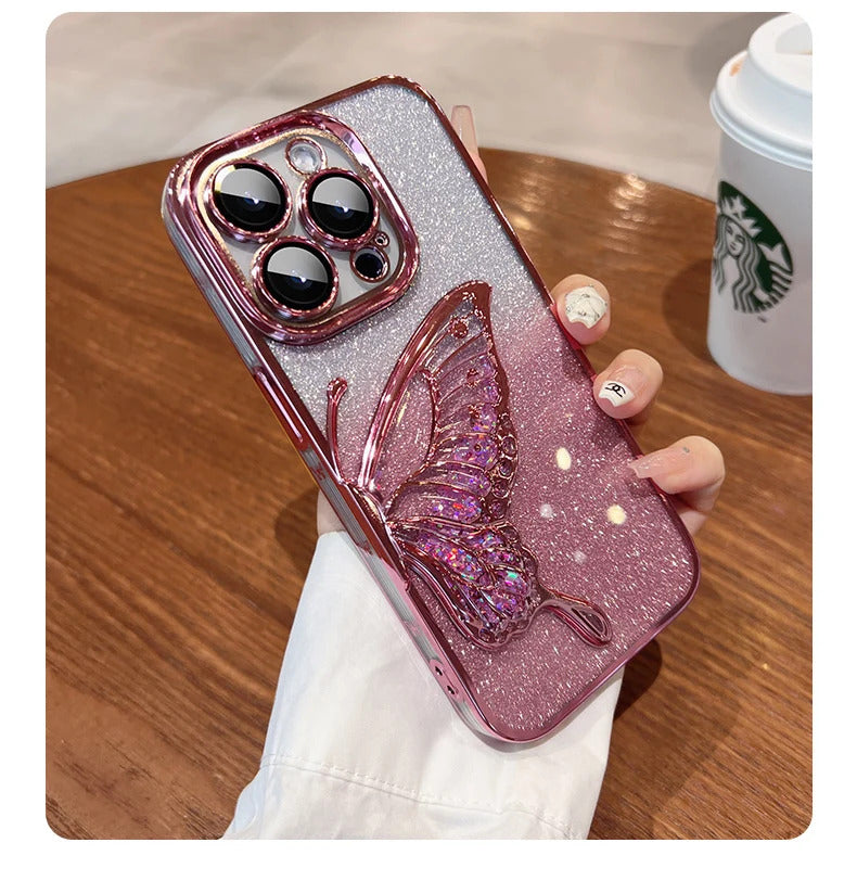 Cute 3D Glitter Butterfly Plating Case for iPhone 16 Series | 15 Series (Select Model)