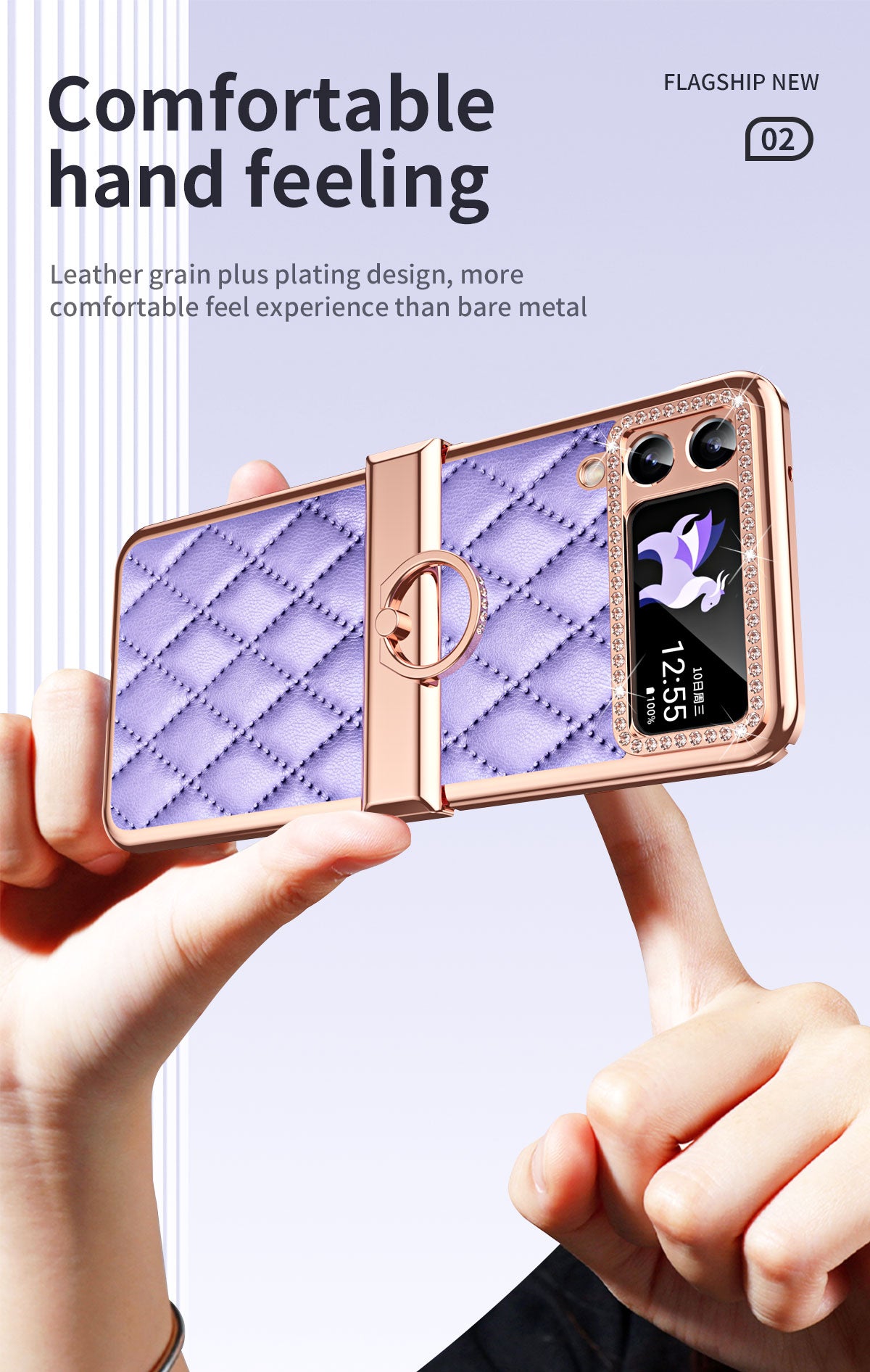 Luxurious Leather Diamond Standing Case For Galaxy Z Flip3 / Galaxy Z Flip4