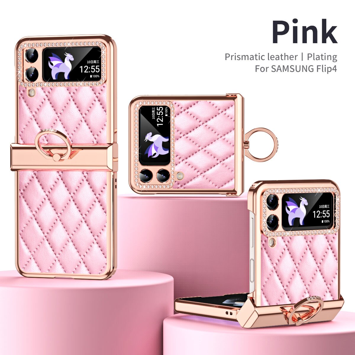 Luxurious Leather Diamond Standing Case For Galaxy Z Flip3 / Galaxy Z Flip4