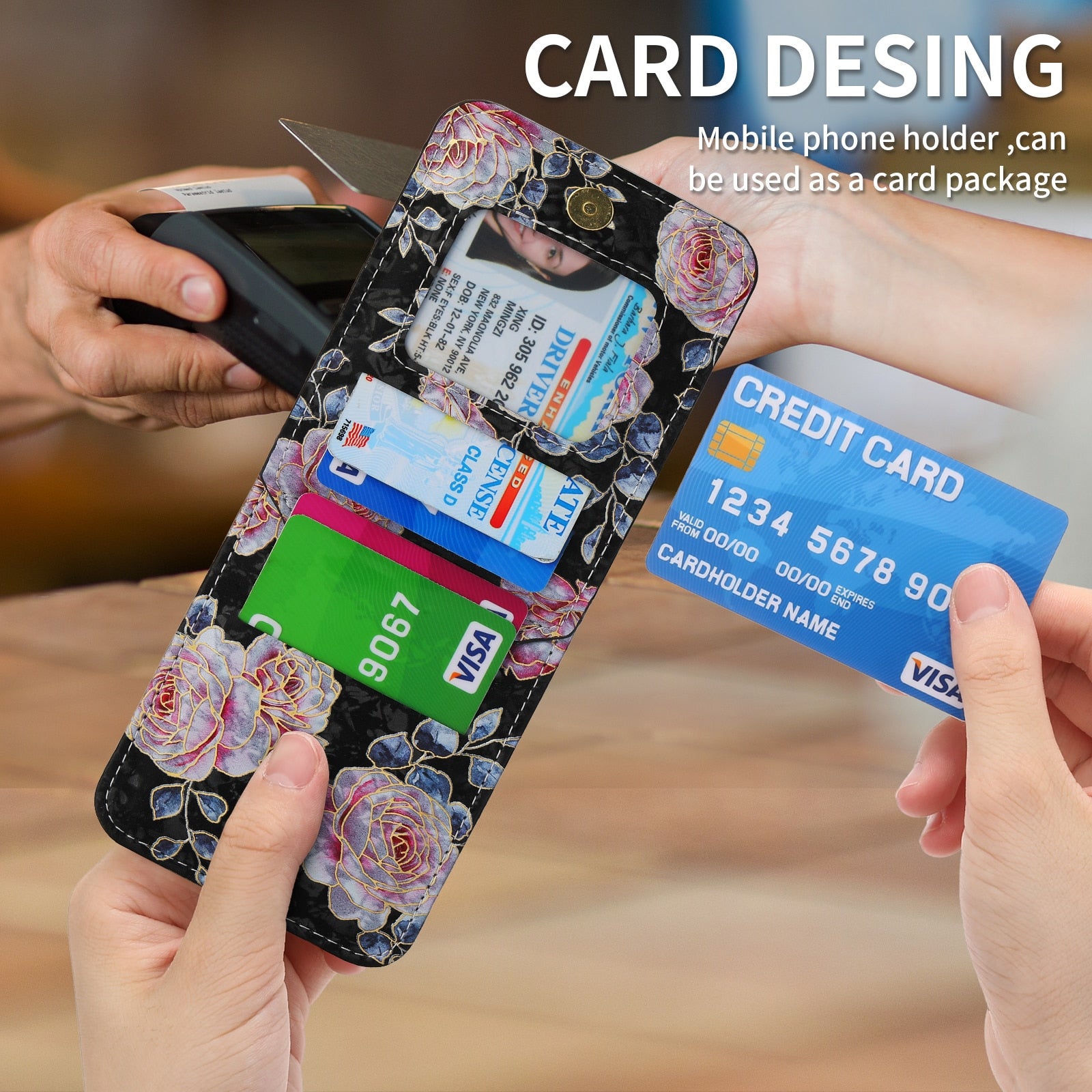 Premium 3D Leather Pocket Holder Standing Case For Galaxy Z Flip4