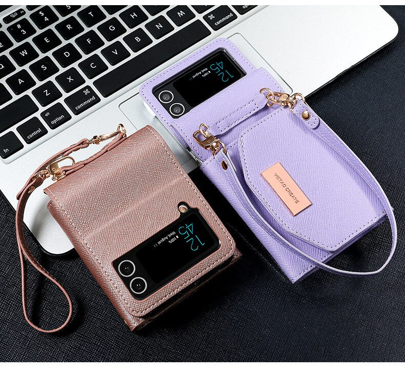 Luxurious Leather Wallet Case For Galaxy Z Flip3 / Galaxy Z Flip4