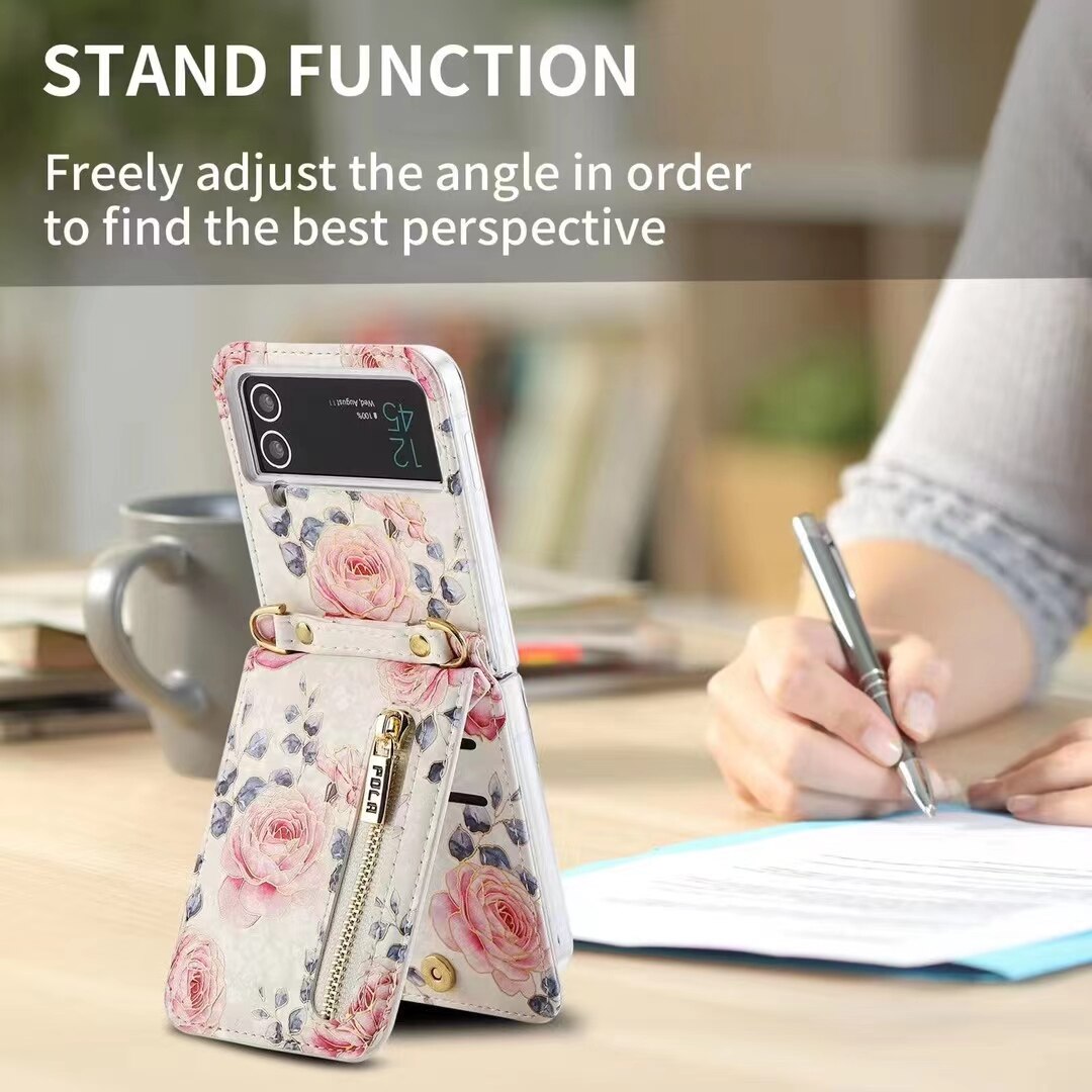 Premium 3D Leather Pocket Holder Standing Case For Galaxy Z Flip3 / Galaxy Z Flip4