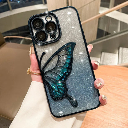 Cute 3D Glitter Butterfly Plating Case for iPhone 16 Series | 15 Series (Select Model)