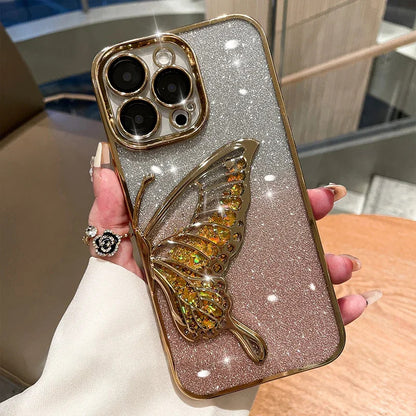 Cute 3D Glitter Butterfly Plating Case for iPhone 16 Series | 15 Series (Select Model)